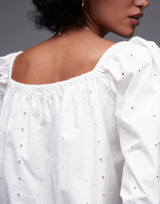 Topshop cutwork long sleeve top in ivory, 2 of 4