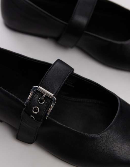 Topshop Cyndi leather square toe ballet flats with buckle