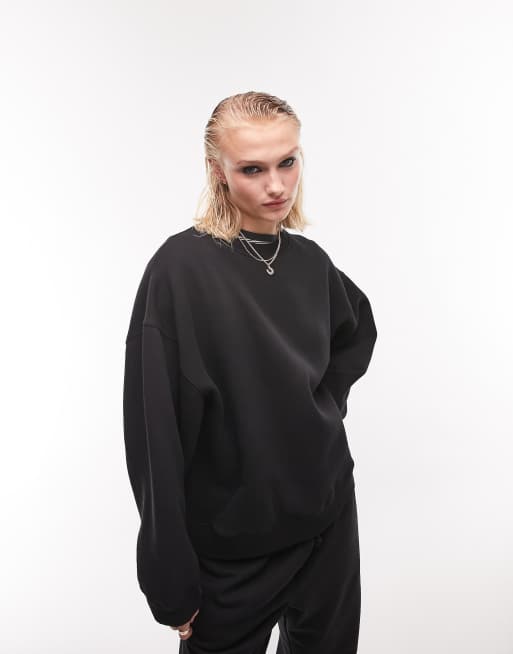 Topshop – Czarna bluza dresowa premium z okrągłym dekoltem i ozdobnymi szwami