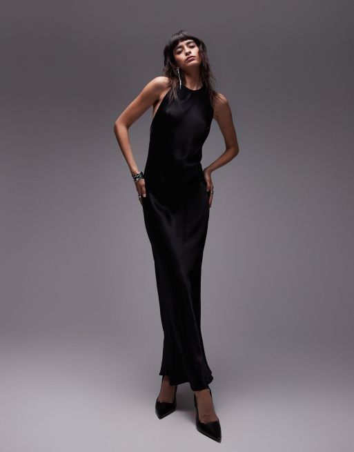 Topshop – Czarna elegancka sukienka maxi z dekoltem halter, 4 z 4