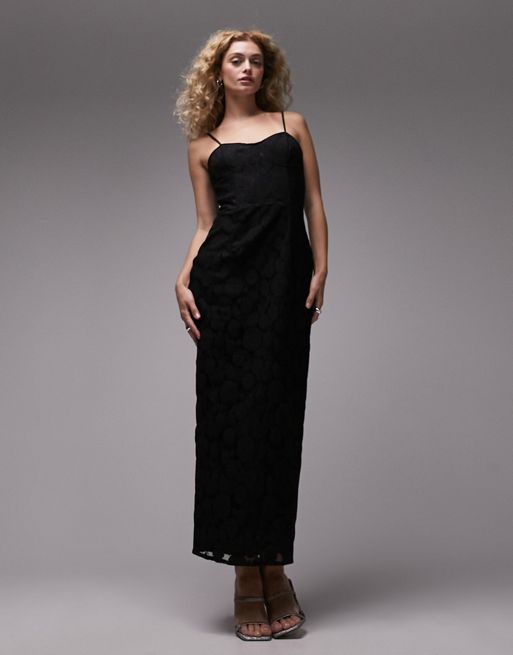 Topshop – Czarna gorsetowa sukienka midi z koronki