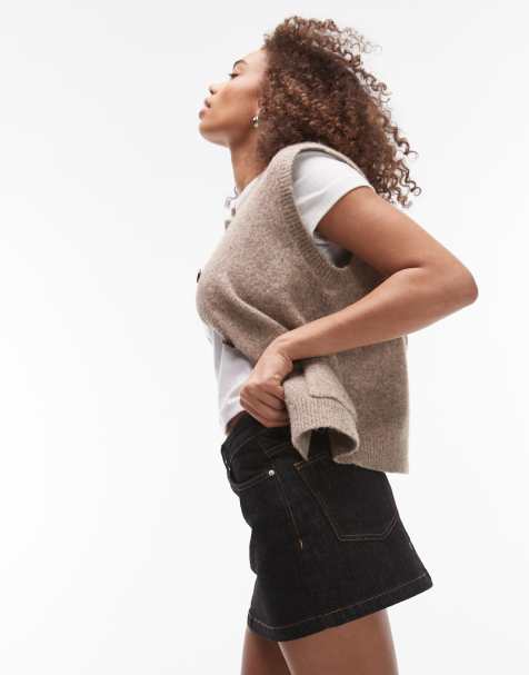 Topshop denim pelmet skirt in black ecru