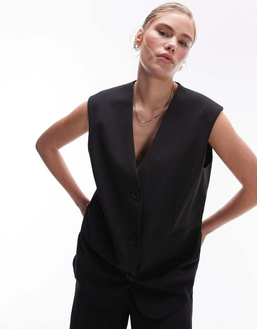 Topshop – Czarna kamizelka oversize o dopasowanym kroju 