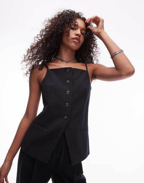 Topshop square neck waistcoat in black