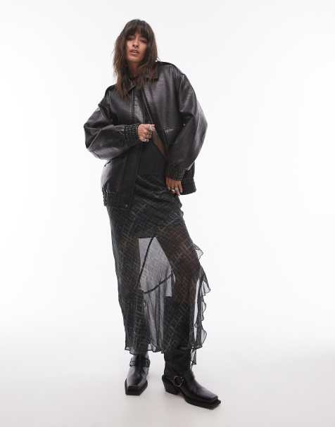 Topshop – Czarna kurtka bomberka oversize z imitacji skóry - view 1