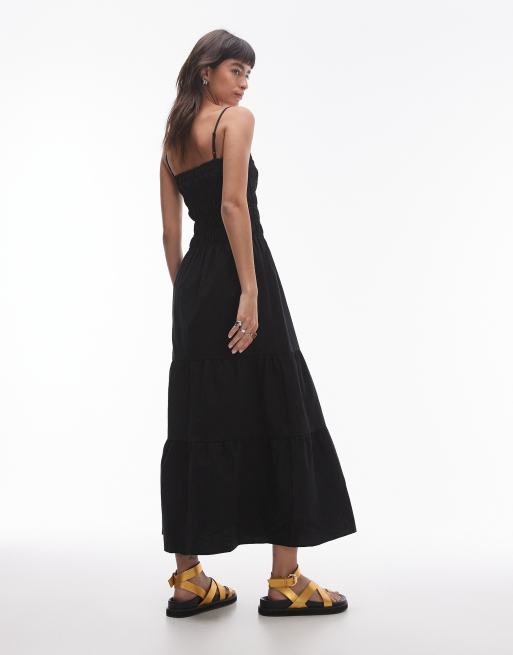 Topshop – Czarna marszczona sukienka midi, 2 z 4