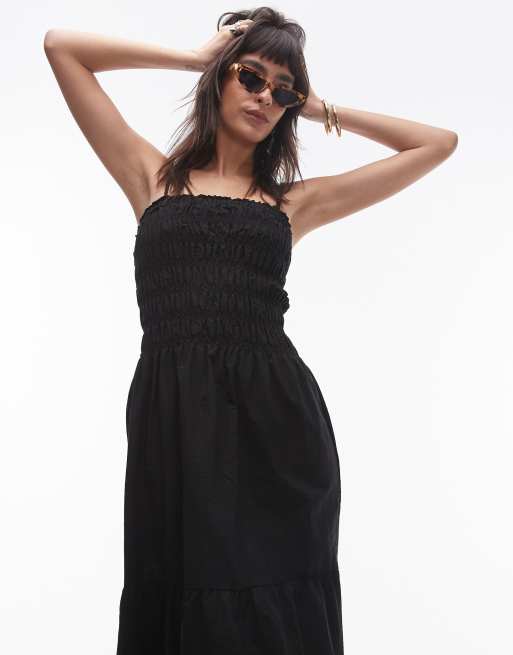 Topshop – Czarna marszczona sukienka midi, 3 z 4