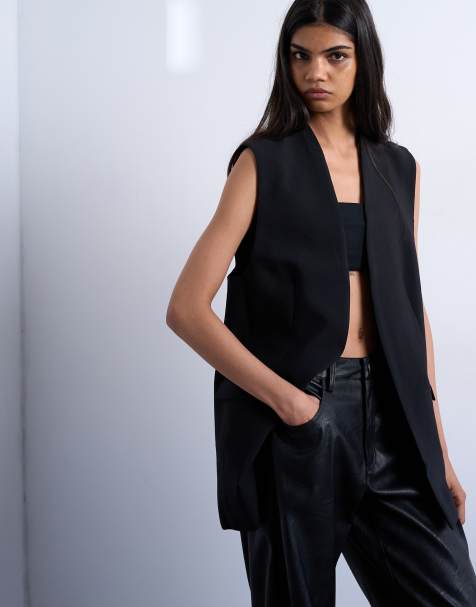 Topshop co ord chuck on sleeveless blazer in black
