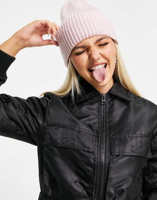 Topshop – Czarna nylonowa krótka kurtka bomberka, 3 z 4