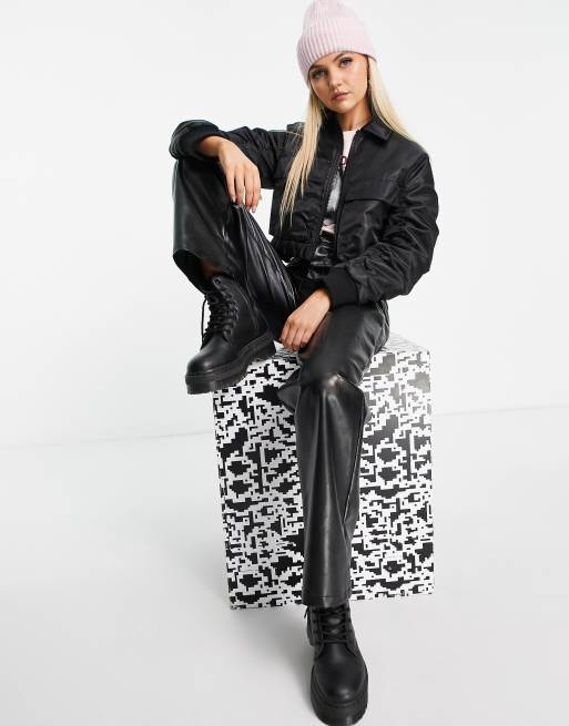 Topshop – Czarna nylonowa krótka kurtka bomberka, 4 z 4