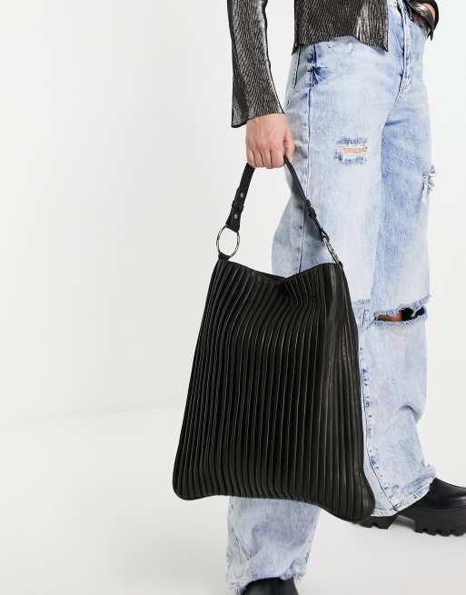Topshop – Czarna plisowana torba skórzana typu tote