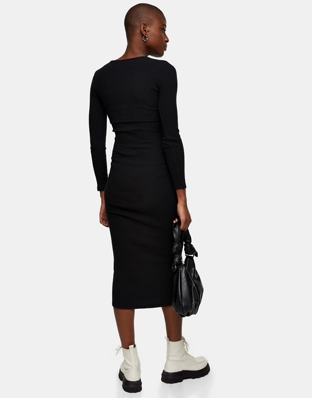  Oryginał Topshop – Czarna prążkowana sukienka midi z kardiganem Czarny