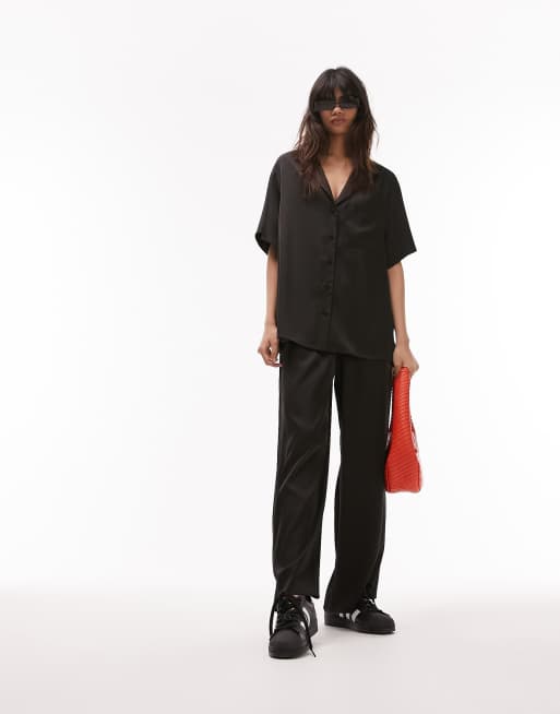 Topshop – Czarny satynowy zestaw: koszula i spodnie, 2 z 2