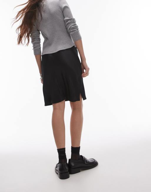Topshop – Czarna satynowa spódnica mini ze skosu, 5 z 5