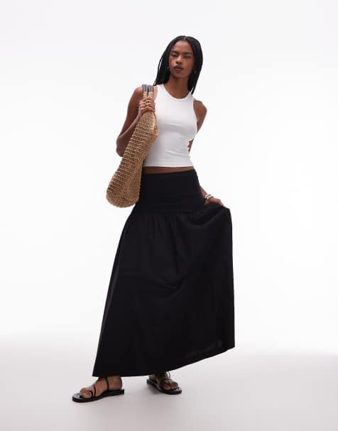 Topshop poplin mix maxi skirt in black