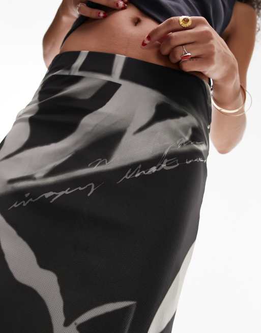 Topshop – Czarna spódnica midi we wzór w stylu lat 90. , 2 z 4