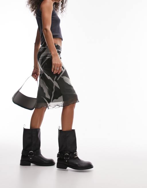 Topshop – Czarna spódnica midi we wzór w stylu lat 90. , 3 z 4