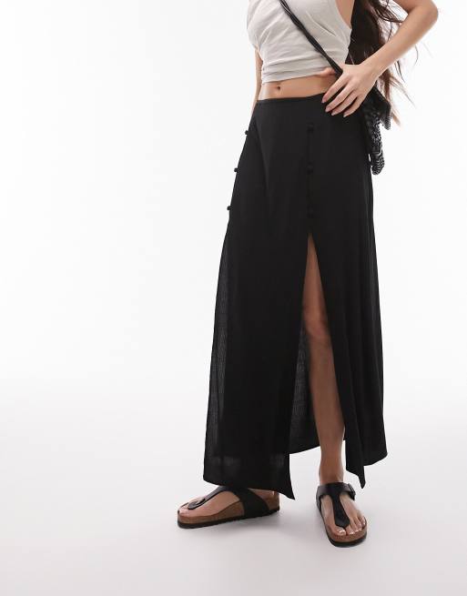 Topshop – Czarna spódnica midi z rozcięciem i zapięciem na guziki