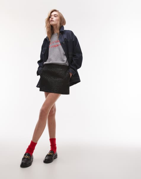 Topshop – Czarna spódnica mini z teksturowanym żakardowym wzorem - view 1