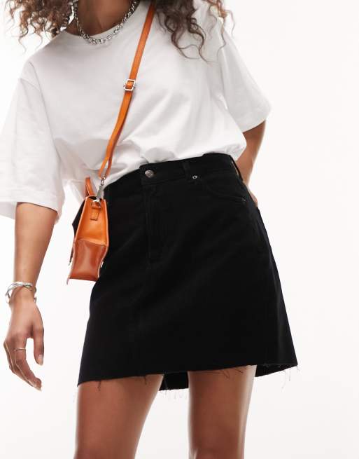 Topshop – Czarna sztruksowa spódnica z wysokim stanem
