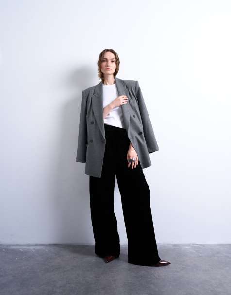 Topshop – Czarne, aksamitne joggersy z wiązaniem w talii - view 1