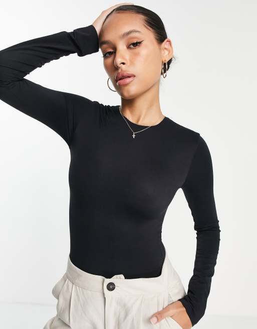 Topshop – Czarne body z długimi rękawami z miękkiego materiału