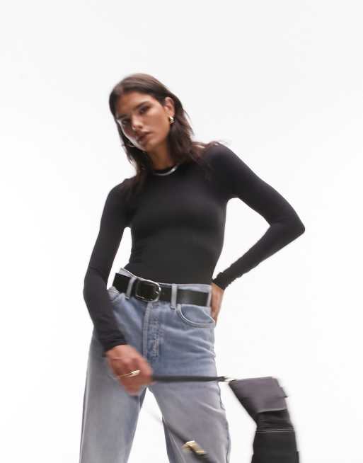 Topshop – Czarne body z długimi rękawami z miękkiego materiału