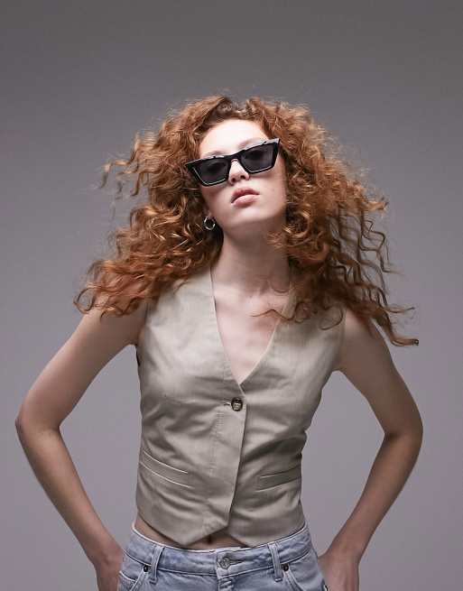Topshop – Czarne kanciaste okulary przeciwsłoneczne typu kocie oczy z tworzywa sztucznego