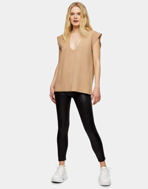 Topshop – Czarne legginsy z imitacji skóry węża, 4 z 4