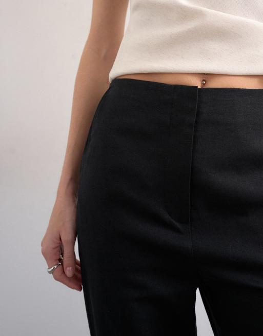 Topshop – Czarne lniane spodnie o dopasowanym kroju, 3 z 5