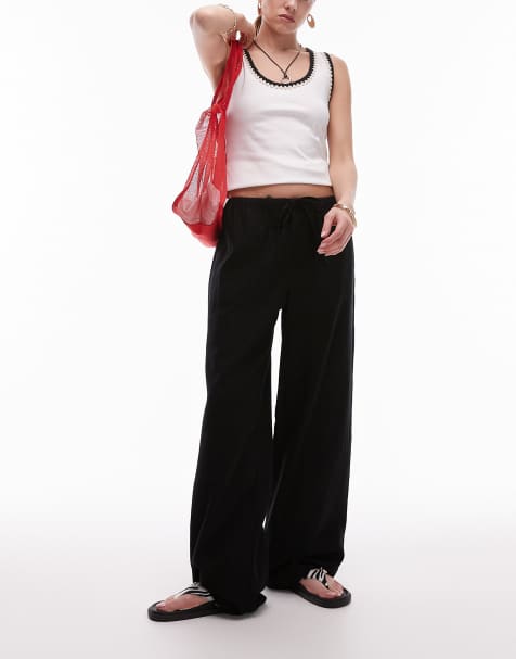 Topshop – Czarne lniane spodnie z prostymi nogawkami - view 1