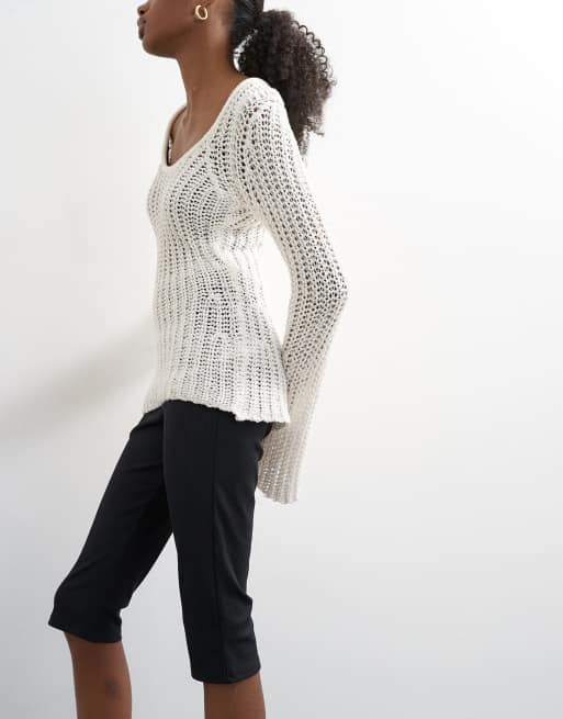 Topshop – Czarne prążkowane spodnie capri, 4 z 5