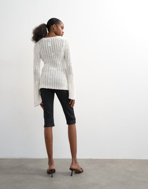 Topshop – Czarne prążkowane spodnie capri, 5 z 5