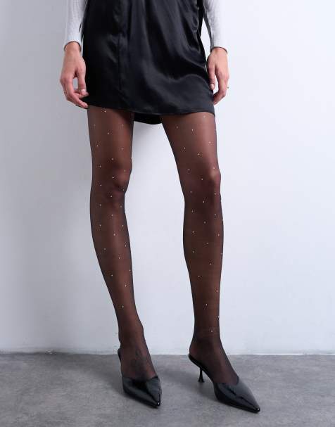 Topshop – Czarne rajstopy zdobione strasami - view 1