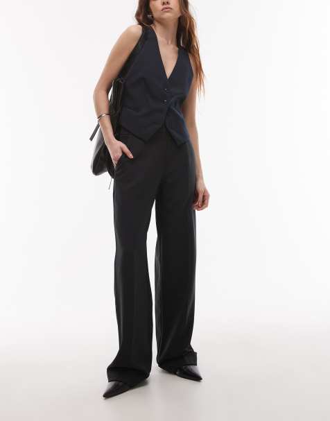 Topshop twill straight leg trouser in black