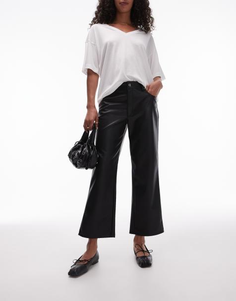 Topshop – Czarne spodnie z imitacji skóry z prostymi nogawkami do kostek - view 1