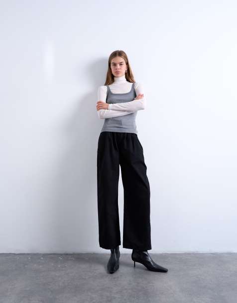 Topshop pintuck waist cropped trouser in black