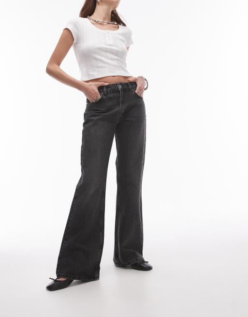 Topshop – Czarne sprane jeansy dzwony w stylu lat 90. ze średnim stanem