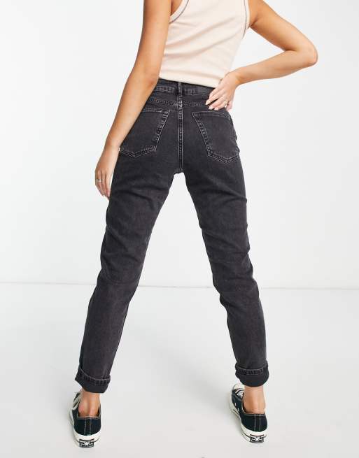 Topshop – Czarne zwężane mom jeans z efektem sprania, 2 z 4