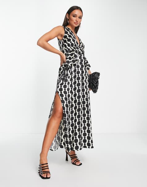 Topshop – Czarno-biała sukienka maxi w groszki - view 1