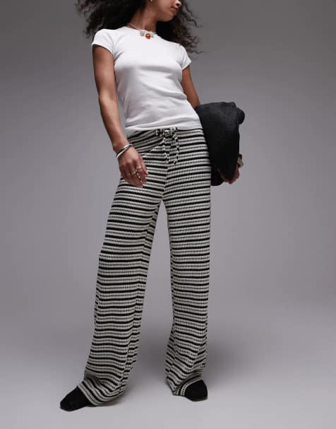 Topshop textured stripe wide leg trousers in monochrome