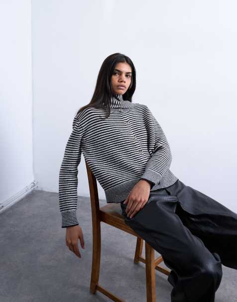 Topshop knitted stripe cardigan and scarf in mono