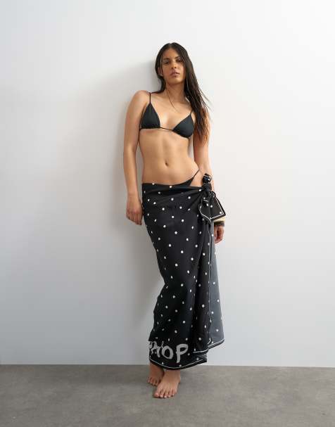 Topshop – Czarno-biały kwadratowy sarong w groszki - view 1