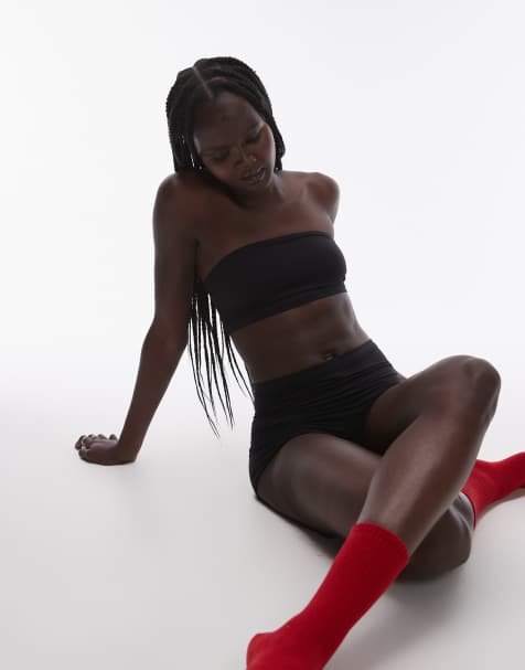 Topshop – Czarny bardzo miękki top z dekoltem bandeau - view 1