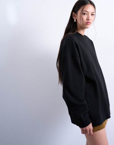 Topshop longline oversized sweat in black - BLACK
