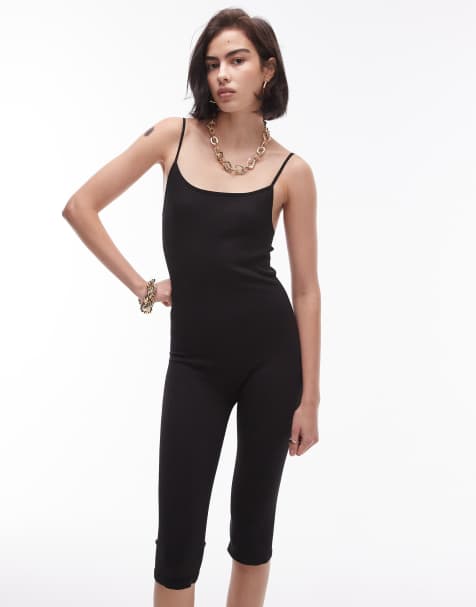 Topshop – Czarny dopasowany kombinezon bezszwowy z rybaczkami - view 1