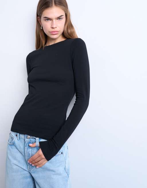 Topshop – Czarny gładki top z długimi rękawami, 4 z 4