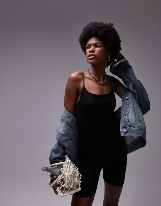 Topshop – Czarny kombinezon bezszwowy z szortami