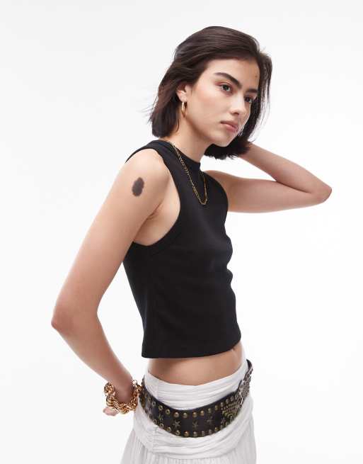 Topshop – Czarny krótki top dopasowany kroju bez rękawów