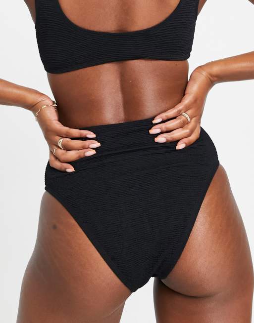 Topshop – Czarny marszczony dół od bikini z podwyższonym stanem , 4 z 4